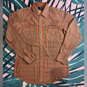 Vintage “Something” Tex Plaid Western Pearl Snap With Raw Hem Button Up Shirt